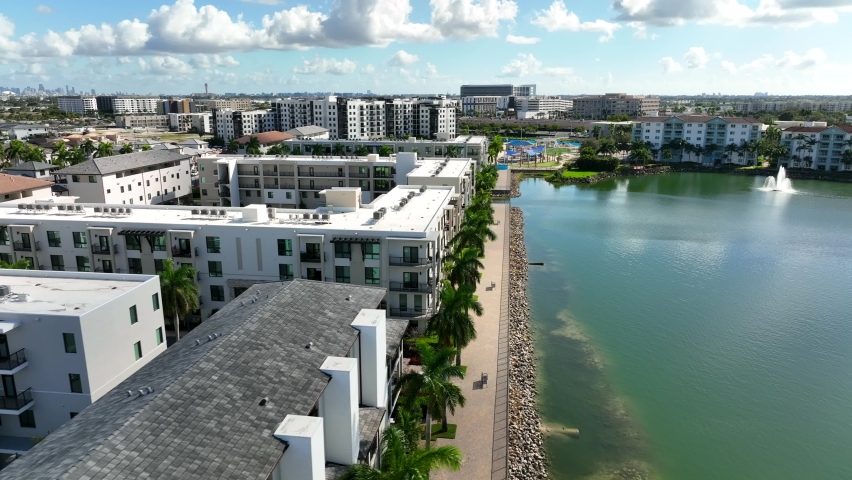 Aerial video Doral Miami lakefront real estate
