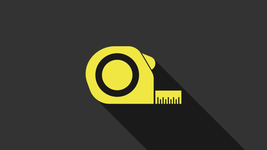 Yellow Roulette construction icon isolated on grey background. Tape measure symbol. 4K Video motion graphic animation.