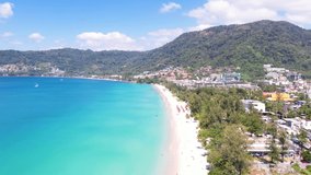Patong beach. Citywide seaside. Video 4k footage 2022. Landscape view beach sea and sand on summer. 