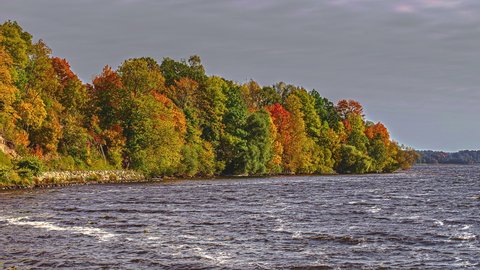 Timelapse at the shore of Daugava River in Daugavas Loki Latvia during autumn