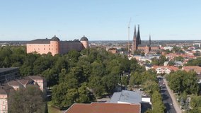 Panoramic view of Uppsala cathedral and castle, Sweden. Aerial view