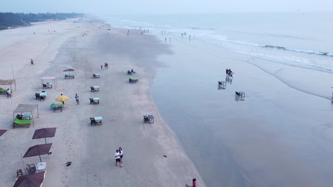 Goa, India - November 27 2021: Aerial view of Betalbatim beach, Goa, on the west coast of India.