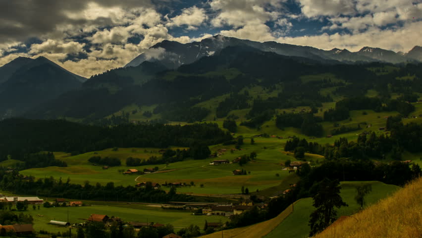 Berner Oberland farms and fields Swiss alpine meadows time lapse 4K