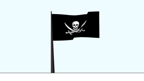Loop Pirate waving Flying up flag animation 2D style with shadow