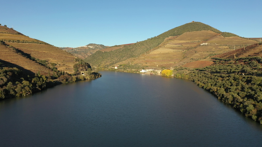 The Douro river runs through the beautiful port vineyards near Pinhao.. 