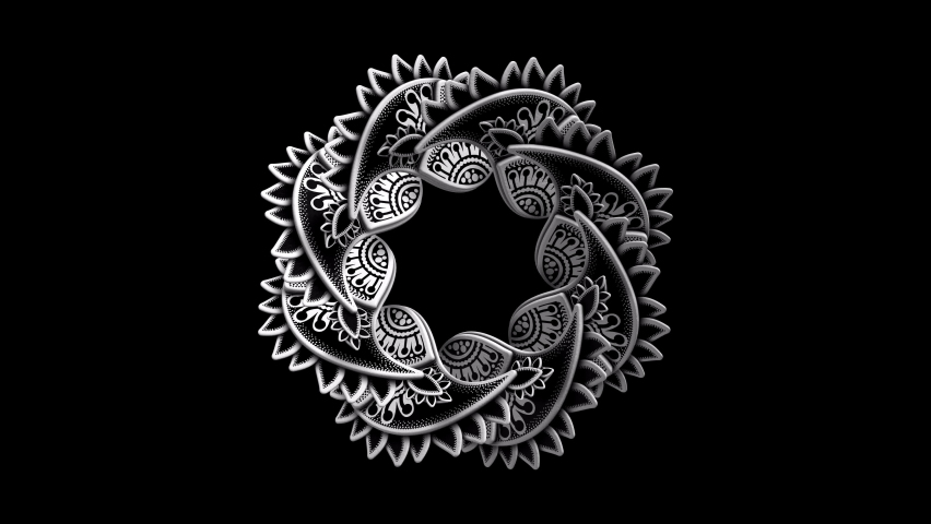 Paisley Mandala 3D animation. ALPHA MATTE included. Perfect 4K animated 3D model for TV show, intro, movie, catwalk stage design or symbols and sacred geometry related projects. Royalty-Free Stock Footage #1084074232