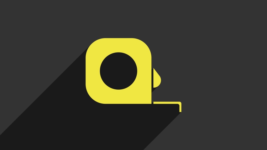 Yellow Roulette construction icon isolated on grey background. Tape measure symbol. 4K Video motion graphic animation.