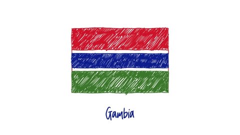 Gambia Flag Marker or Pencil Color Sketch Animation