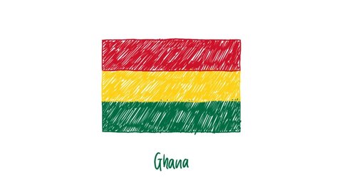 Ghana Flag Marker or Pencil Color Sketch Animation