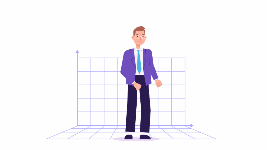 happy businessman or manager animation. cartoon male character raises hand up, Cheerful man celebrating success, win or goal achievement. money and income growth, investment trading. 2d flat style Royalty-Free Stock Footage #1084084675