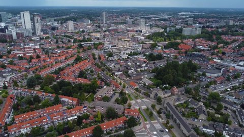 Aerial view with of Eindhoven in netherlands on a sunny and windy morning day