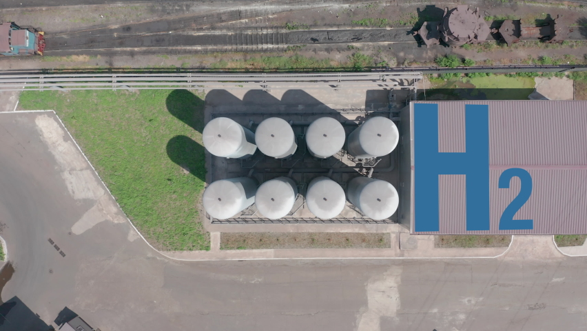 Hydrogen renewable energy production - hydrogen gas for clean electricity. Aerial view. | Shutterstock HD Video #1084086862