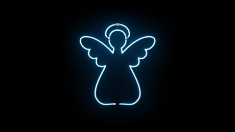 Glowing Neon Blue Line Christmas Angel Icon Isolated on Black Background. Neon Xmas Decoration Elements Concept, 4K Ultra HD Video Motion Graphic Animation.