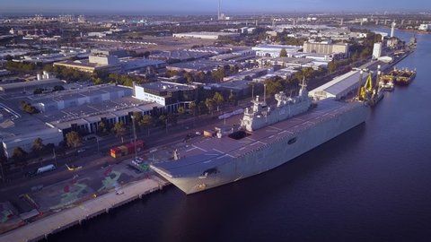 Port Melbourne, VIC, Australia - 1-Mar-2020 - HMAS Canberra carrier visiting Melbourne