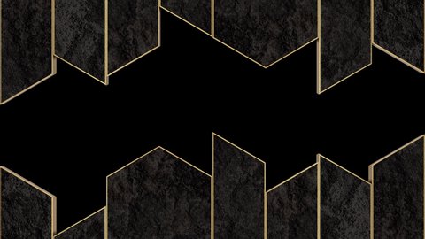 Golden Black Vertical Sliding Panels animation. ALPHA MATTE. Perfect animated 3D model frame for TV show, studio set design, intro, catwalk stage design or The Great Gatsby and Art Deco theme projects