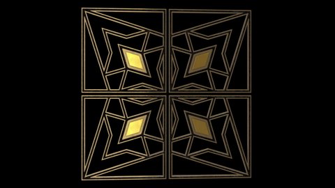 Art Deco element animation. Incl ALPHA MATTE. Golden Black square 3D model design for TV show, studio set, intro, documentary, catwalk stage design or The Great Gatsby and 1920s theme related projects