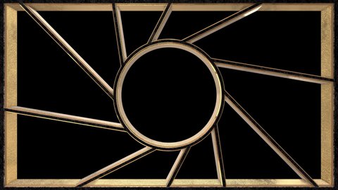 Golden Round frame animation. Incl ALPHA MATTE. Ideal 4K 3D animated intro for TV show, documentary movie, catwalk stage design or The Great Gatsby and 1920s theme related projects.