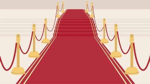 Animated Video of Red Carpet in the entrance of Stairs with Golden Stands on the both Side