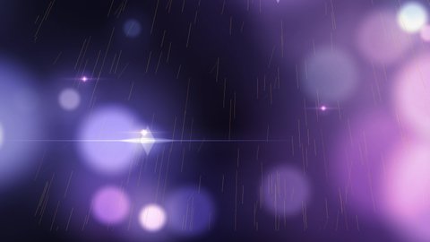 A futuristic rain of flying particles against the backdrop of night lights in foggy neon light. Beautiful decoration of the holiday, disco. Close-up. 3D.4K. Isolated black background.