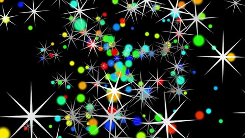 Abstract flight through the stars and colored particles in an endless galaxy. Close-up. Space exploration. Disco, conference background. 3d. 4k. Isolated black background.
