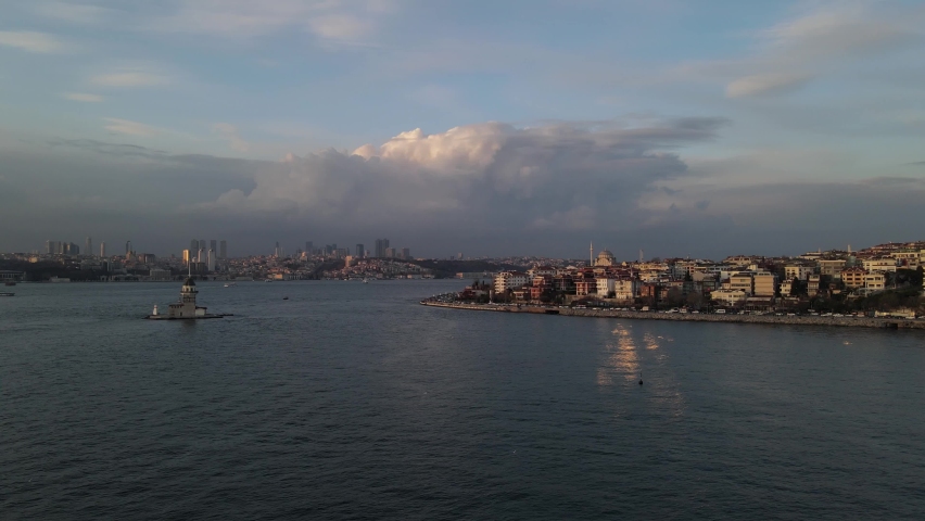 Maiden's Tower Drone Video Uskudar Istanbul Turkey Royalty-Free Stock Footage #1084108453