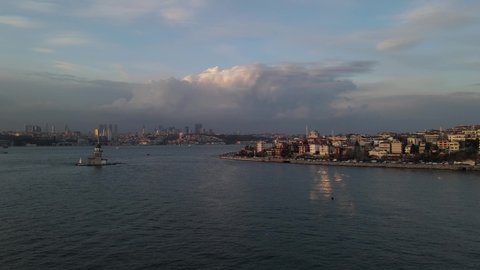 Maiden's Tower Drone Video Uskudar Istanbul Turkey