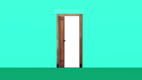 Wooden door opening to transparent  alpha channel screen, 