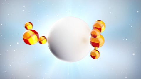 3D Animation skin care gold Vitamin Collagen. Atom molecules flying into Serum Cream Soft ball  Transparent Background.