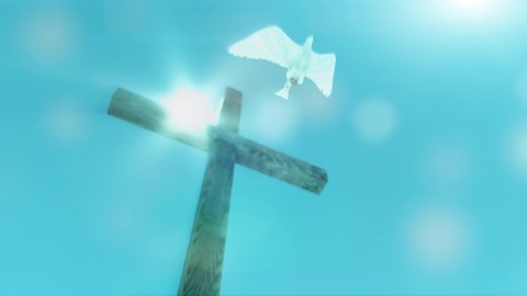 Christian cross  and fly dove 3d render 