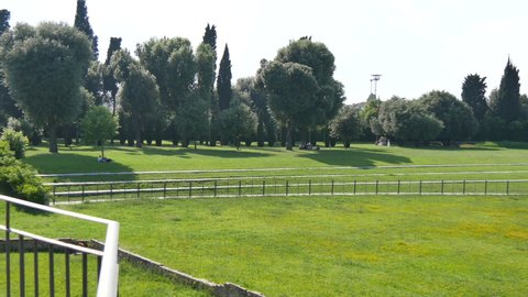 Ravenna, Italy JUNE, 5, 2016. Panoramic view of charming green environment outside Mausoleum Theodoric. 