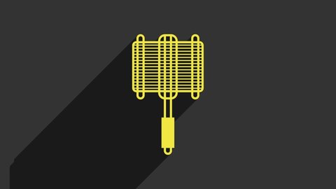 Yellow Barbecue steel grid icon isolated on grey background. Top view of BBQ grill. Wire rack for BBQ. Grilling basket. 4K Video motion graphic animation.