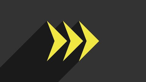 Yellow Arrow icon isolated on grey background. Direction Arrowhead symbol. Navigation pointer sign. 4K Video motion graphic animation.
