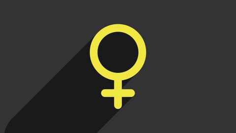 Yellow Female gender symbol icon isolated on grey background. Venus symbol. The symbol for a female organism or woman. 4K Video motion graphic animation.