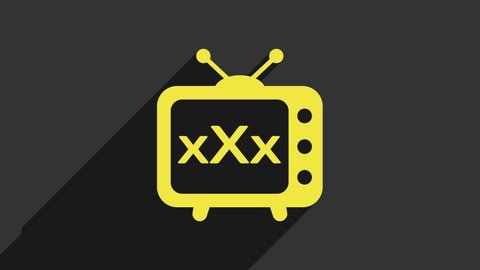 Yellow Sex tv old television icon isolated on grey background. Age restriction symbol. 18 plus content sign. Adult channel. 4K Video motion graphic animation.