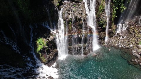 Aerial view of a tropical waterfalls, cascade Langevin at Réunion Island 