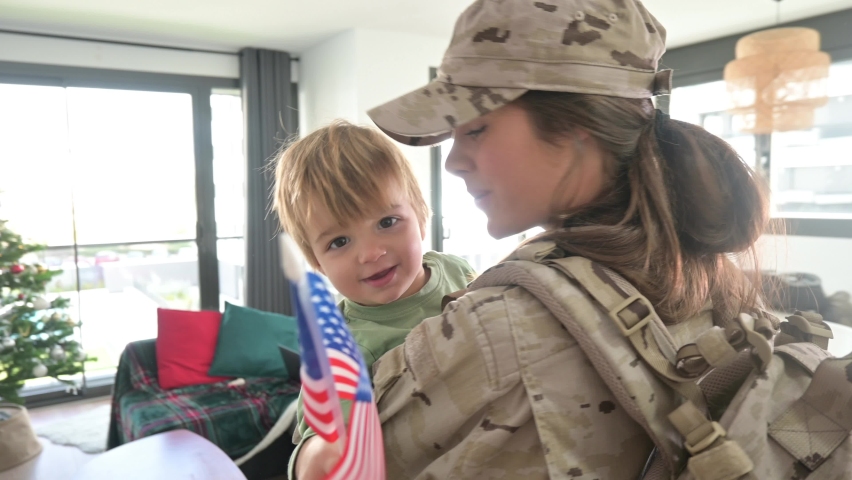 A female soldier who meets her baby after a long time