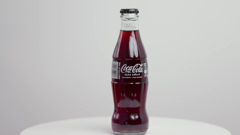 Beautiful view of bottle of Coca Cola sugar free isolated on white background. Sweden. Uppsala. 12.19.2021.