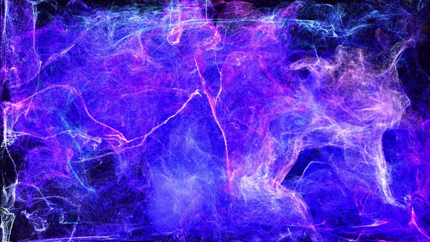 Plasma in room fly and form swirls, lines, net structures. Colorful beautiful bg with lambent magic particles. Glow particles spread like Ink effect. Luma matte