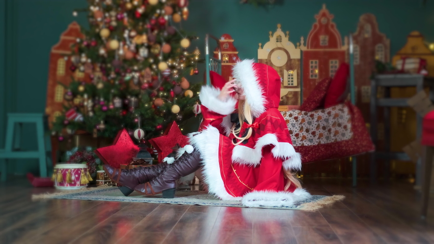 Little Red Riding Hood with gifts. New Year