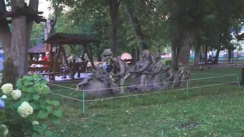Samara, Russia - July 28, 2021: Sculpture in the park based on the Russian folk tale Turnip or Repka