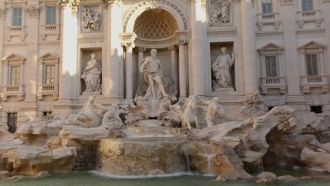Trevi Fountain in Rome, Trevi Fountain in sunny weather, tourists near Trevi Fountain