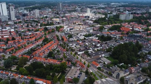 Aerial of Eindhoven in netherlands on a sunny and windy morning day