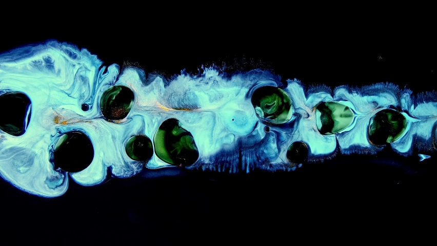 Fluid art drawing video, abstract blue acrylic texture with colorful waves.