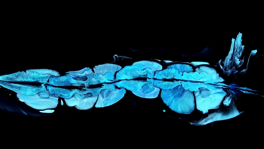 Fluid art drawing video, abstract blue acrylic texture with colorful waves.