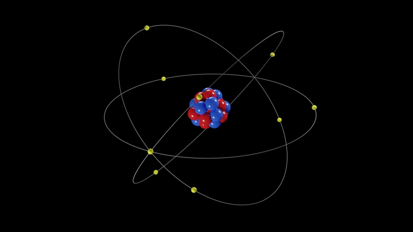 Atomic model or structure background, Bohr atom with electrons orbiting the nucleus particles, can represent power, radioactivity, or microscopic scale | Shutterstock HD Video #1084174105