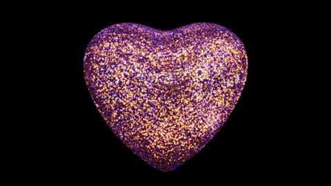 Realistic seamless looping 3D animation of the spinning colorful sequin glittering heart rendered in UHD with alpha matte