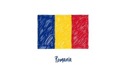 Romania Flag Marker or Pencil Color Sketch Animation for Presentation