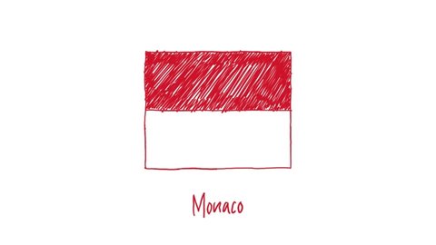 Monaco Flag Marker or Pencil Color Sketch Animation for Presentation