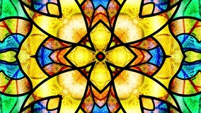 Christmas party background with stained glass window. Light. Seamless looping multicolor animation footage. Kaleidoscopic dynamic background. Dj loop. Optical illusions. Vj loops. Transformations. 4K