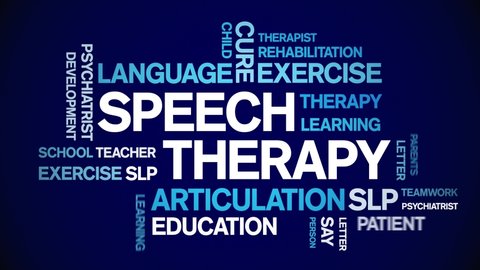 Speech Therapy animated tag word cloud,text design animation kinetic typography seamless loop. 